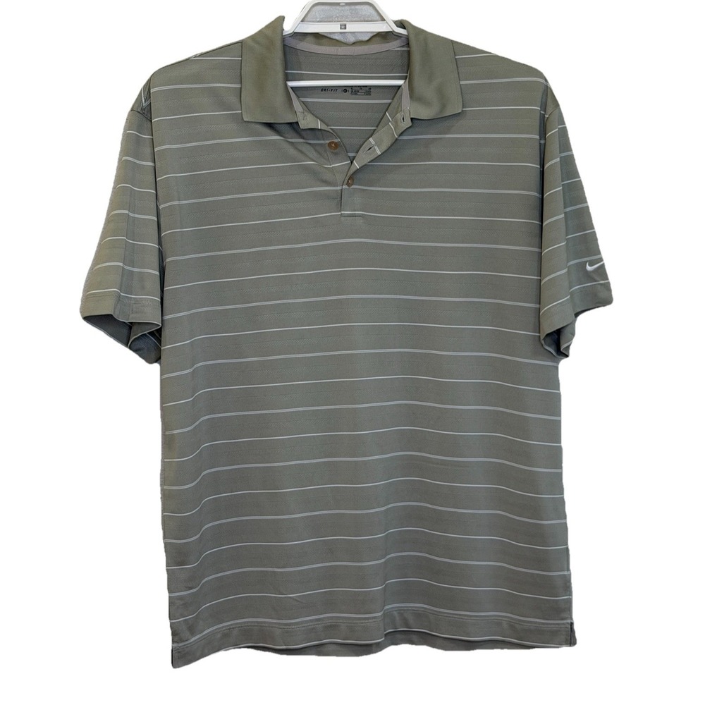 Nike‎ Golf Dri Fit Polo Shirt Mens Size XL Gray Stripe Short Sleeve Collared